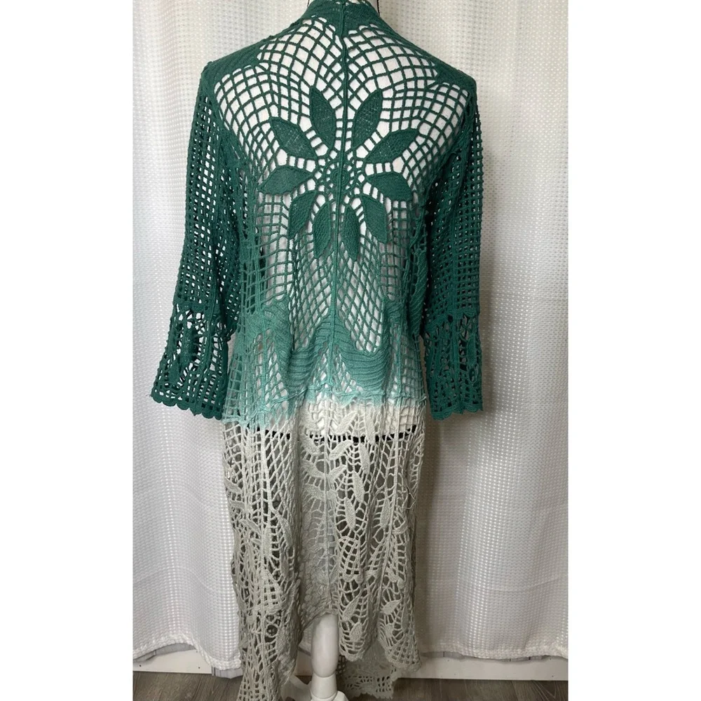 Green Ombre Crochet Open-Front Cardigan